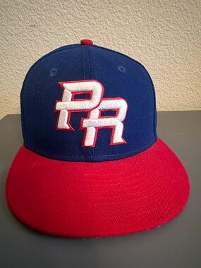 Kids Two-Tone Navy and Red Baseball Cap with Embroidered PR Accent